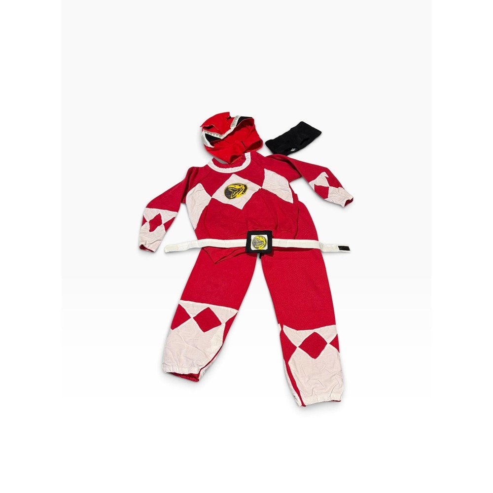 Vintage 90s Power Rangers Red Ranger Costume Kids Size 7-8 Fruit of the Loom USA